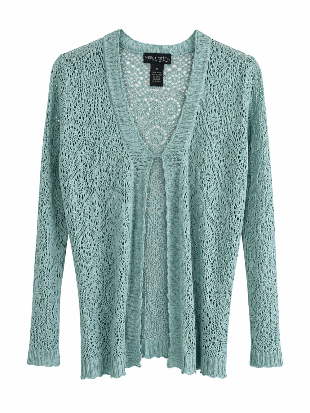 Yarn Art Women Cardigan Open-Knit Vintage Mint Green Medium